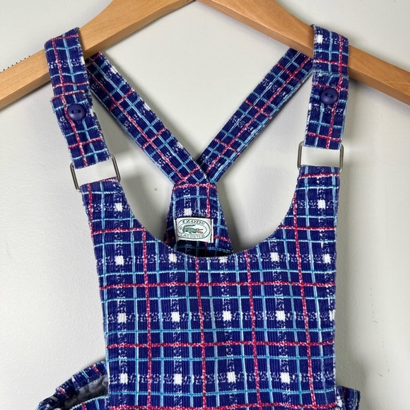 Vintage Izod Lacoste Skirtall Dress Overalls Blue Purple Plaid Rare - Picture 2 of 6